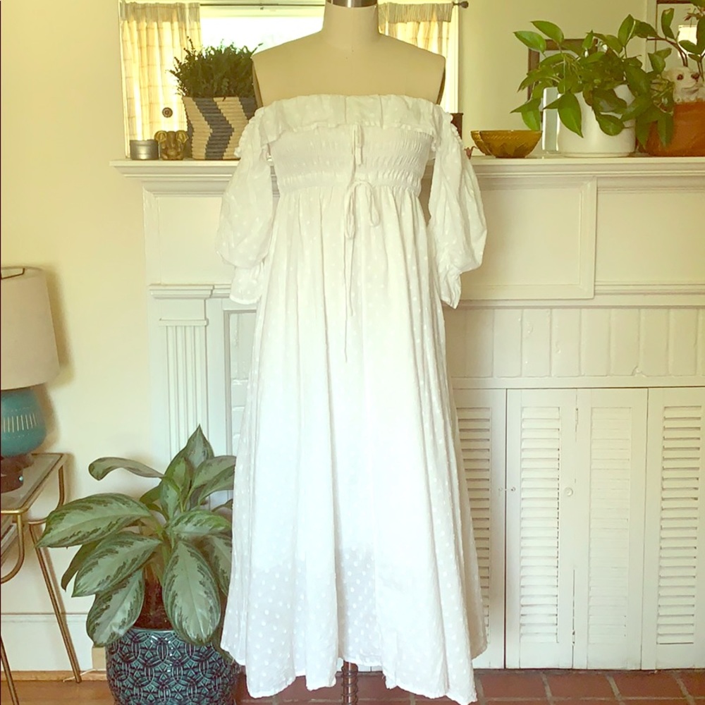 White Polka Dot Bohemian Prairie Style Dress